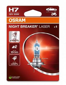 64210NL-1BL Osram Night Breaker LASER H7 12V 55W Px26d Автолампа (блистер 1шт. +150%; +150 метров)